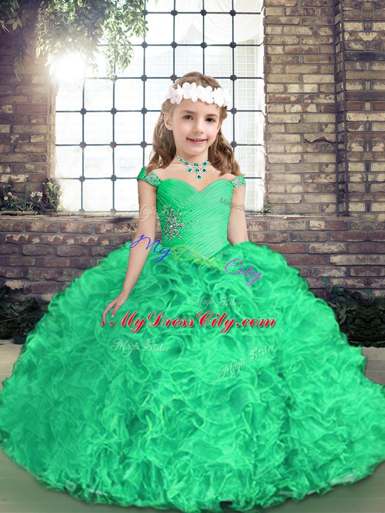 Sleeveless Beading and Ruffles Side Zipper Little Girl Pageant Dress