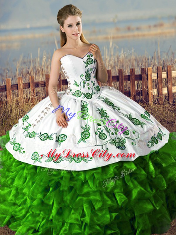 Ball Gowns Quinceanera Dresses Green Sweetheart Organza Sleeveless Floor Length Lace Up