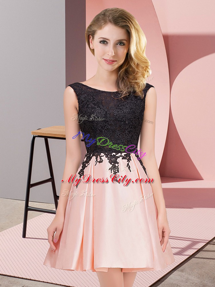 Edgy Pink Sleeveless Lace Mini Length Dama Dress