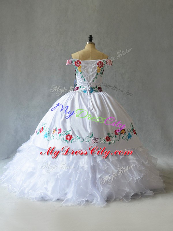 Beauteous Off The Shoulder Sleeveless Organza 15 Quinceanera Dress Embroidery Lace Up