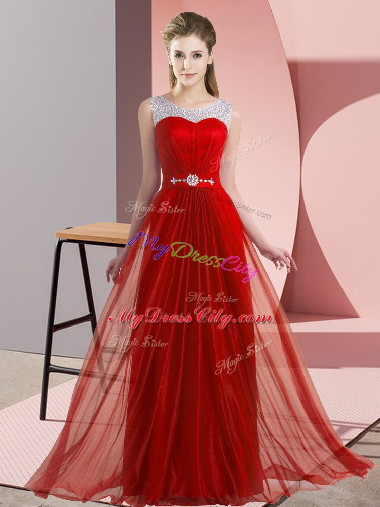 Chiffon Sleeveless Floor Length Wedding Guest Dresses and Beading