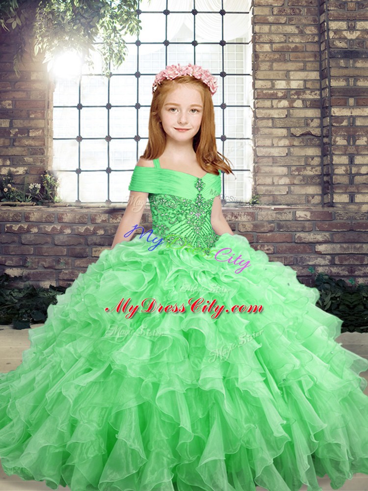 Super Ball Gowns Straps Sleeveless Organza Floor Length Lace Up Beading and Ruffles High School Pageant Dress