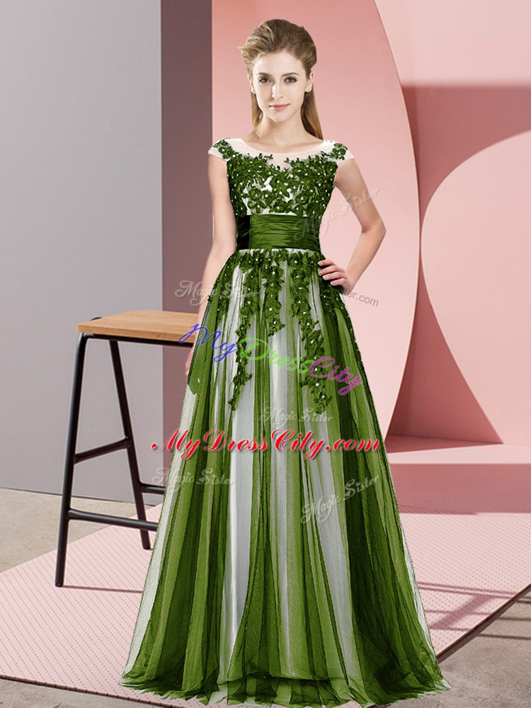 Floor Length Olive Green Quinceanera Court Dresses Scoop Sleeveless Zipper