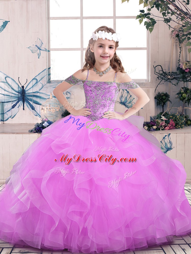 Graceful Sleeveless Beading Lace Up Pageant Gowns For Girls