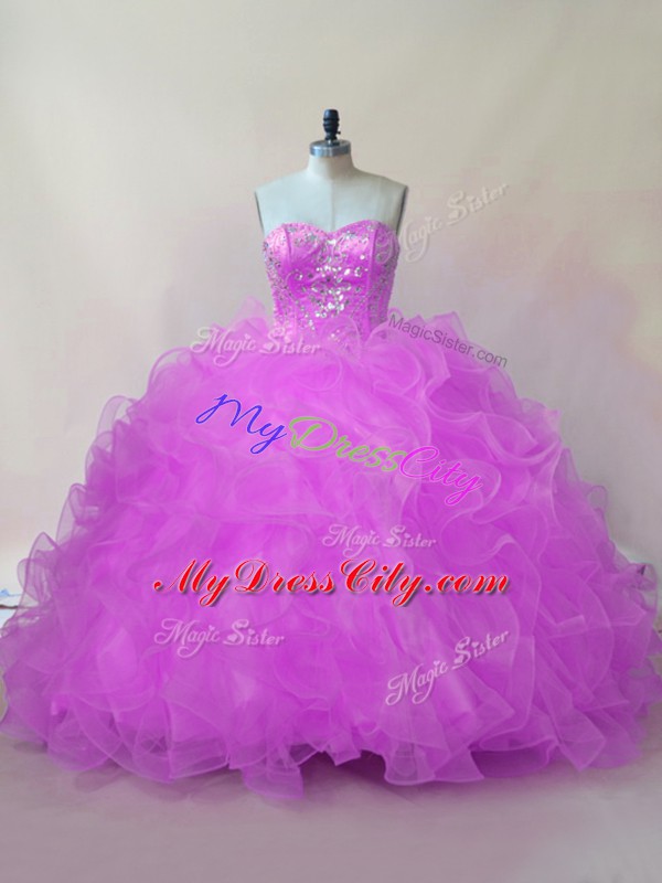 Lilac Sleeveless Beading and Ruffles Floor Length Quinceanera Dress