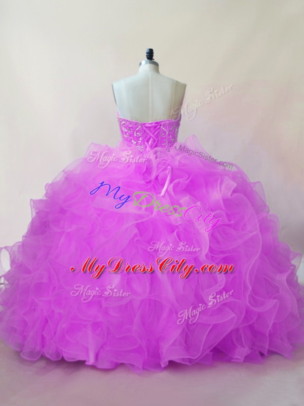 Lilac Sleeveless Beading and Ruffles Floor Length Quinceanera Dress