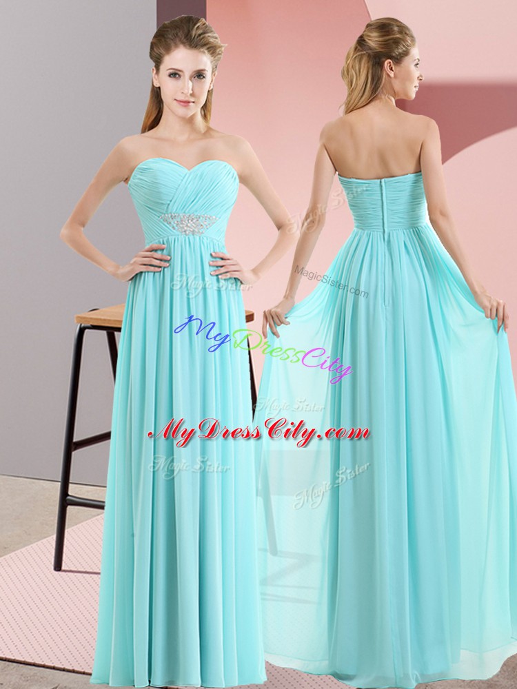 Baby Blue Chiffon Zipper Sweetheart Sleeveless Floor Length Prom Homecoming Dress Beading