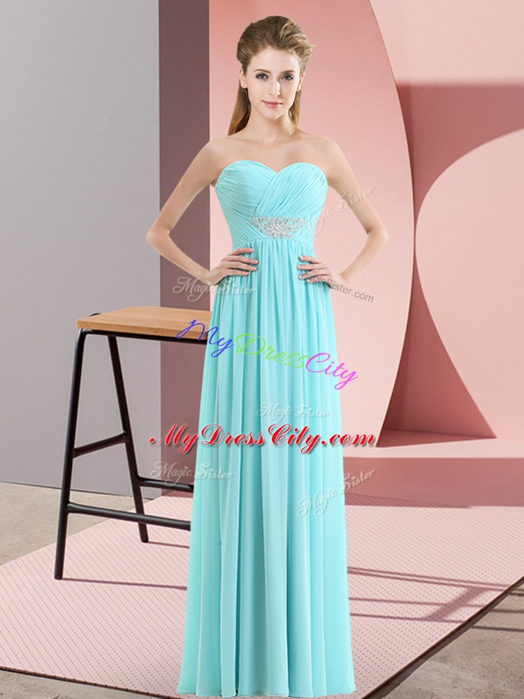 Baby Blue Chiffon Zipper Sweetheart Sleeveless Floor Length Prom Homecoming Dress Beading