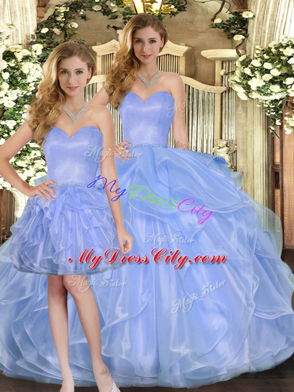 Glittering Lavender Sweetheart Lace Up Ruffles Quinceanera Dresses Sleeveless