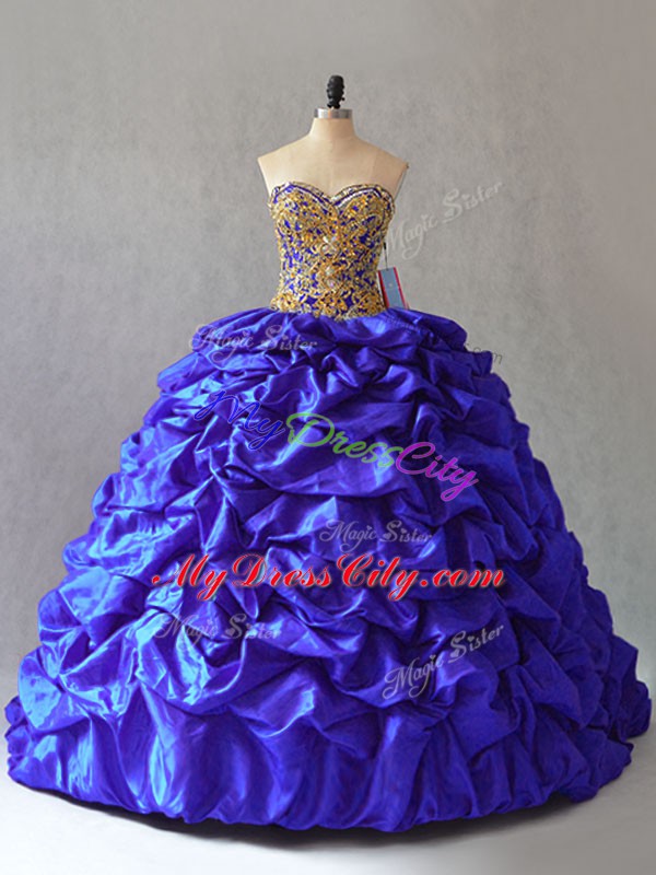 Royal Blue Ball Gowns Beading and Pick Ups Vestidos de Quinceanera Lace Up Taffeta Sleeveless