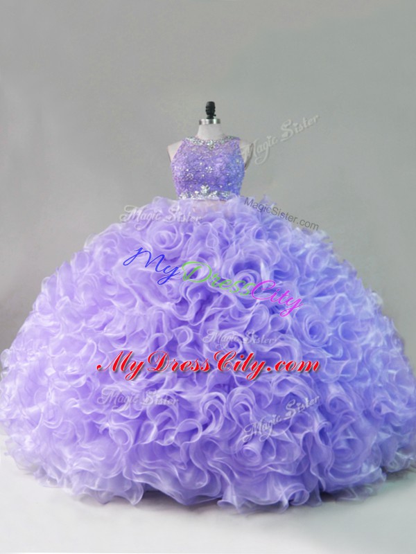 Hot Selling Beading Quinceanera Gowns Lavender Lace Up Sleeveless Floor Length