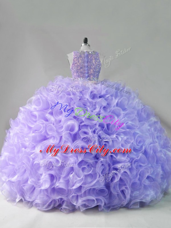 Hot Selling Beading Quinceanera Gowns Lavender Lace Up Sleeveless Floor Length