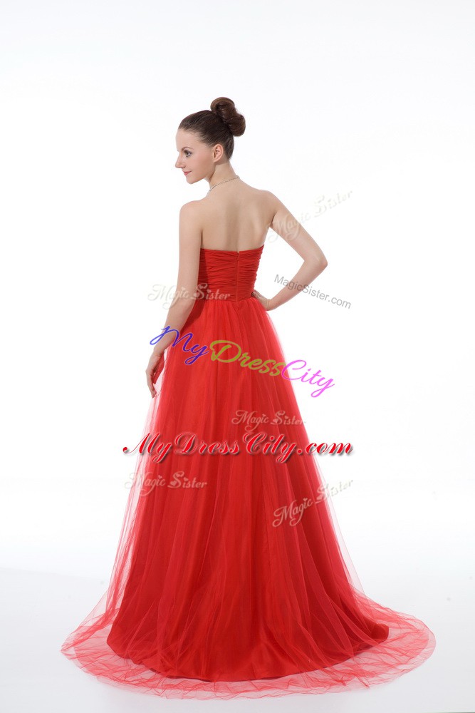 Red A-line Sweetheart Sleeveless Tulle Zipper Beading Homecoming Dresses