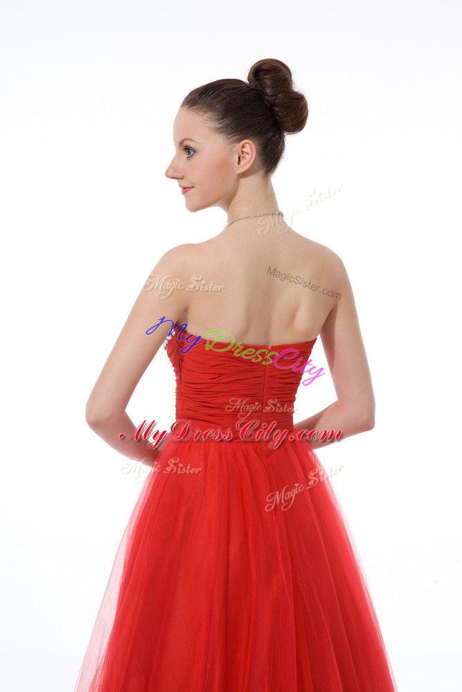 Red A-line Sweetheart Sleeveless Tulle Zipper Beading Homecoming Dresses