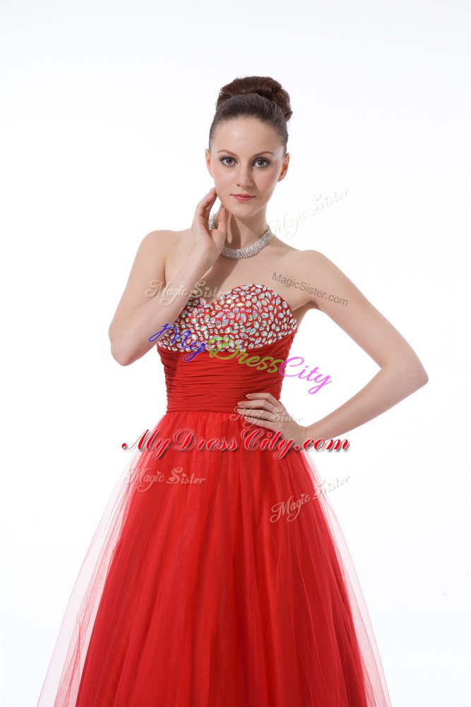 Red A-line Sweetheart Sleeveless Tulle Zipper Beading Homecoming Dresses