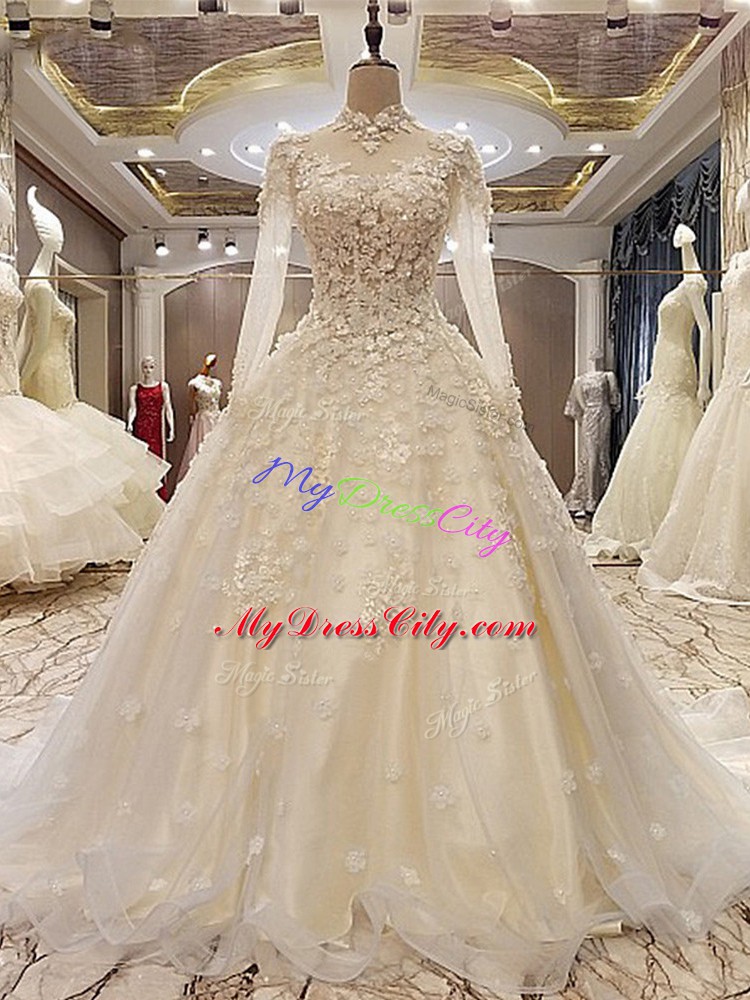 Most Popular Lace Up Wedding Dresses White for Wedding Party with Appliques Court Train