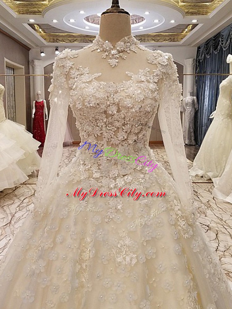 Most Popular Lace Up Wedding Dresses White for Wedding Party with Appliques Court Train