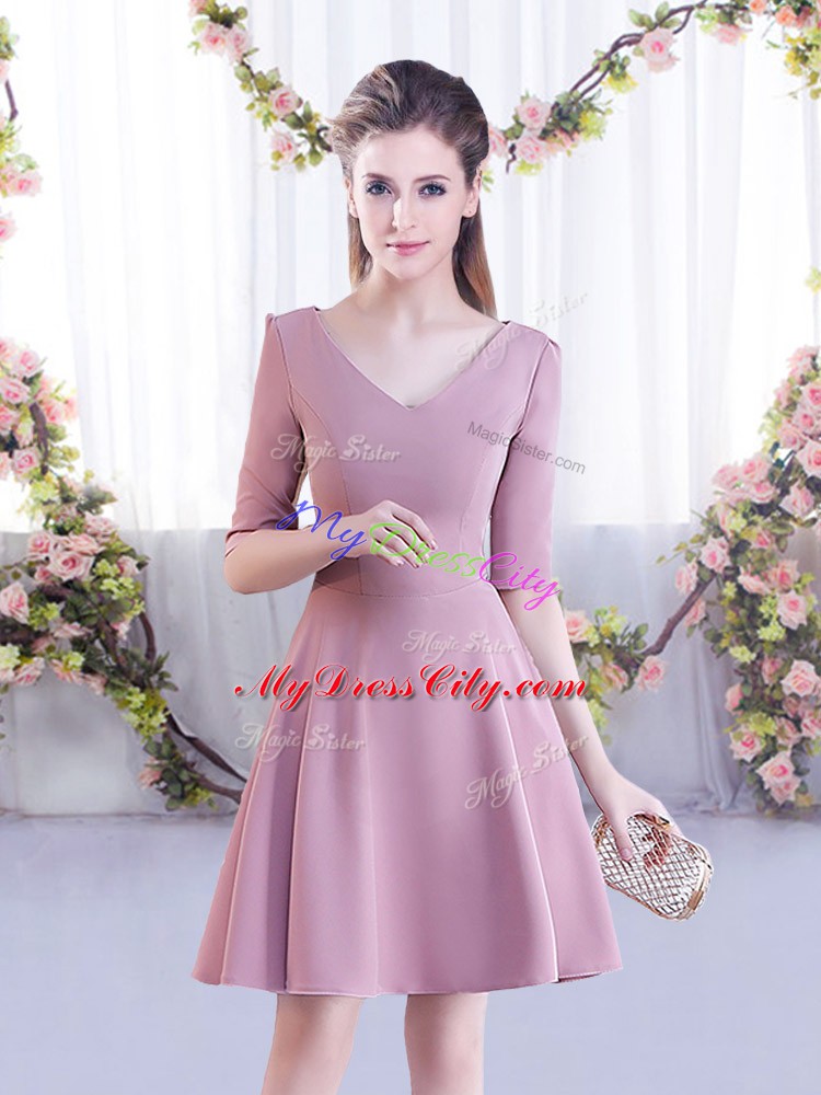 Nice Pink Half Sleeves Chiffon Zipper Dama Dress for Wedding Party