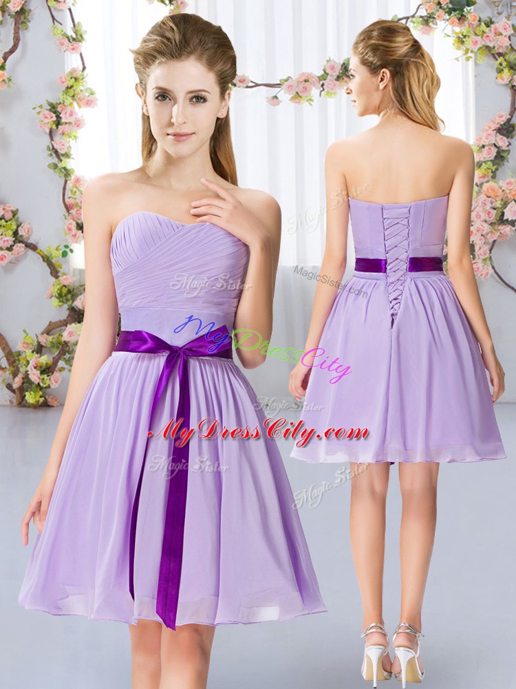 Ideal Sweetheart Sleeveless Chiffon Wedding Guest Dresses Belt Lace Up