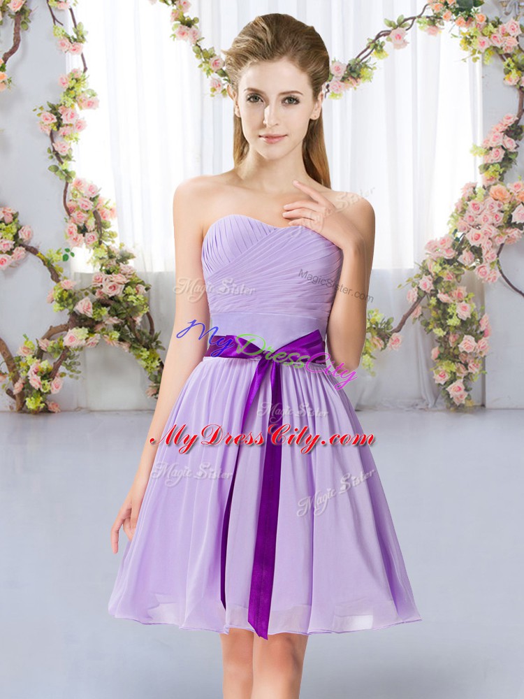 Ideal Sweetheart Sleeveless Chiffon Wedding Guest Dresses Belt Lace Up