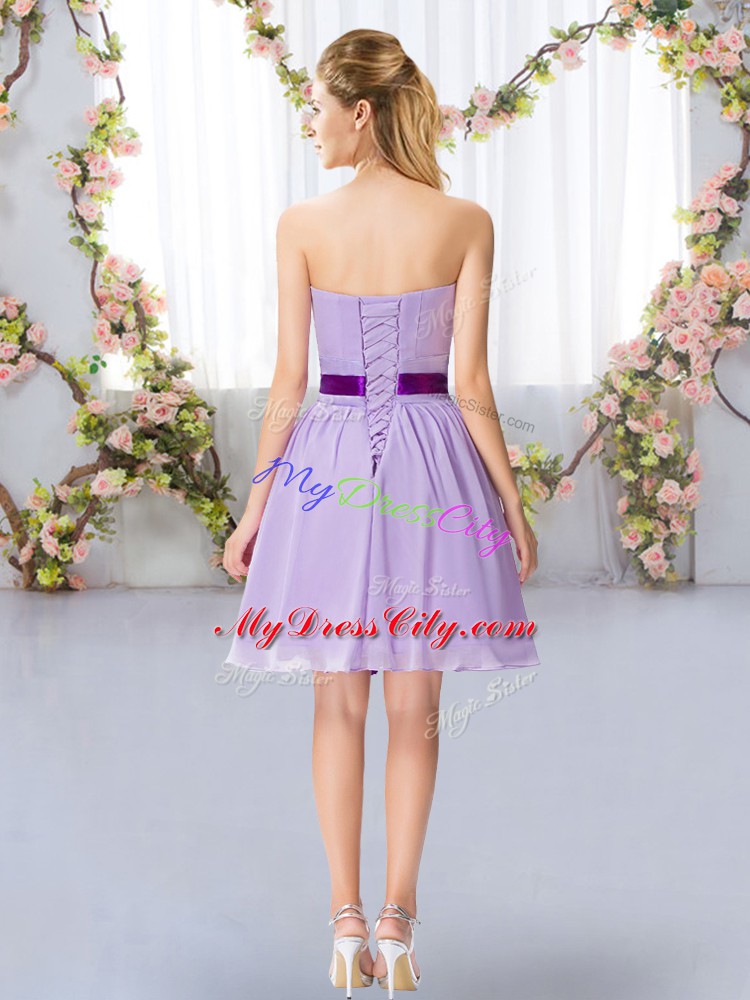 Ideal Sweetheart Sleeveless Chiffon Wedding Guest Dresses Belt Lace Up