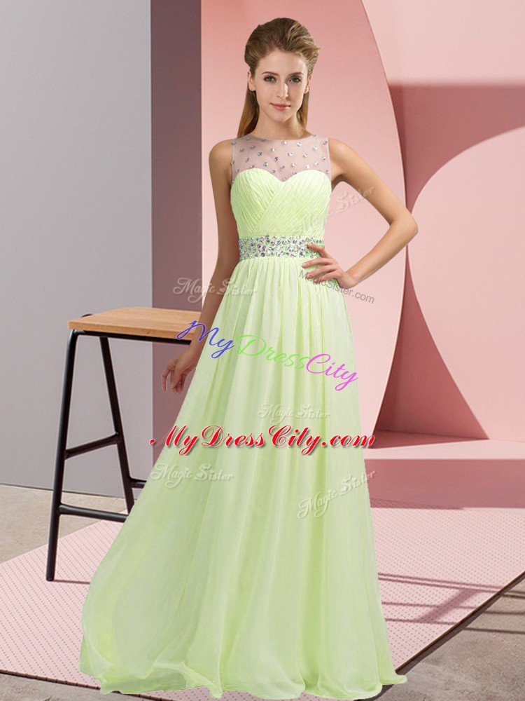 Captivating Scoop Sleeveless Backless Yellow Green Chiffon