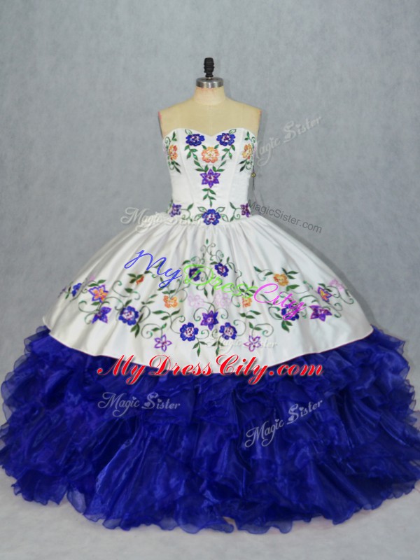 Royal Blue Tulle Lace Up Sweetheart Sleeveless Floor Length Sweet 16 Dresses Beading and Embroidery