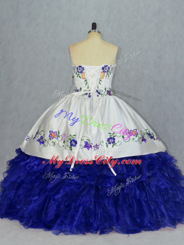 Royal Blue Tulle Lace Up Sweetheart Sleeveless Floor Length Sweet 16 Dresses Beading and Embroidery