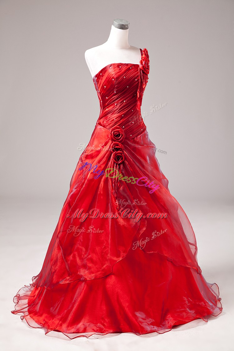 Charming Beading Ball Gown Prom Dress Red Lace Up Sleeveless Floor Length