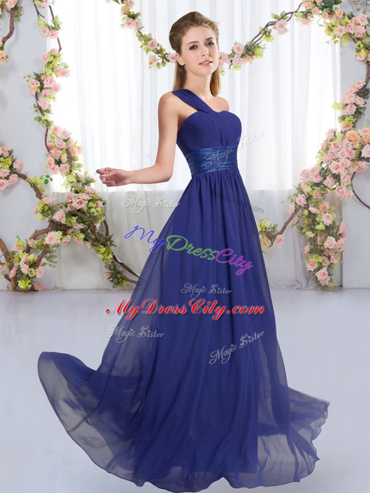 Sleeveless Floor Length Ruching Lace Up Quinceanera Court of Honor Dress with Royal Blue