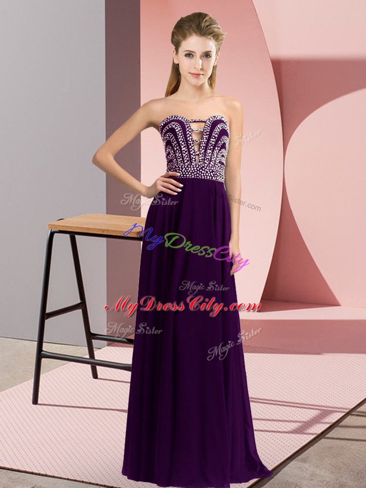 Fashion Floor Length Empire Sleeveless Dark Purple Womens Evening Dresses Lace Up