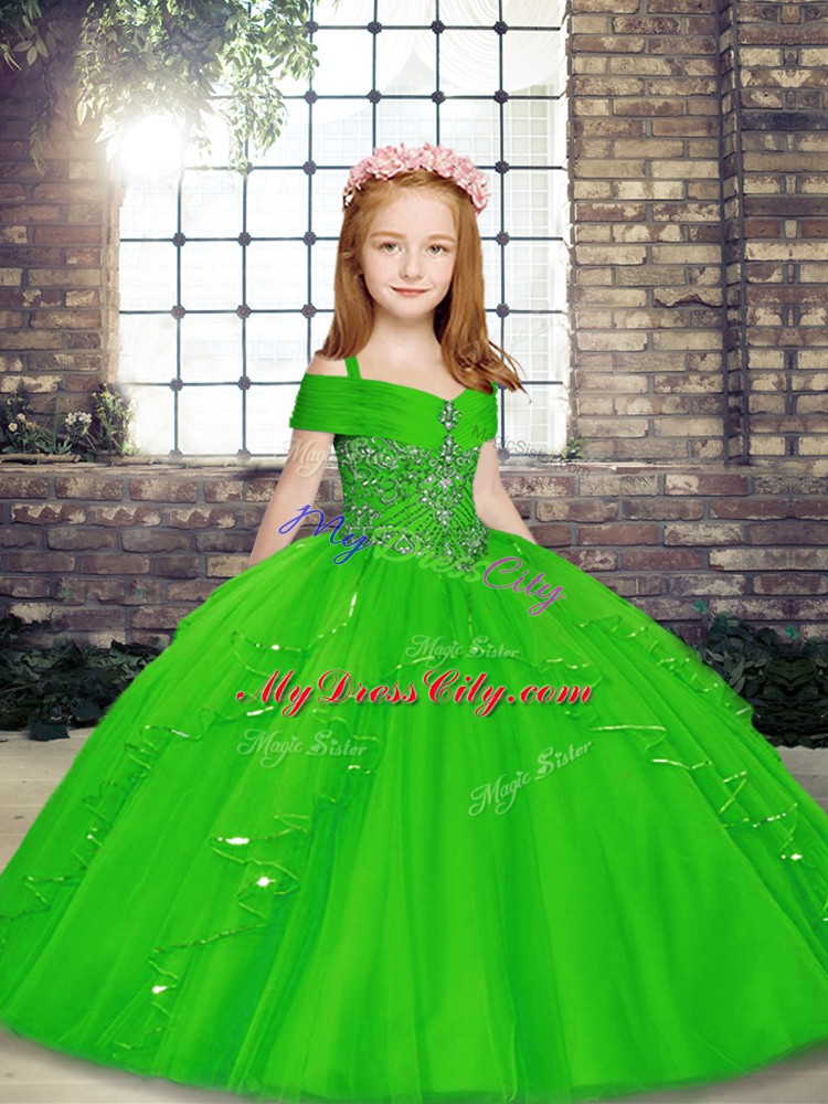 Attractive Floor Length Lace Up Pageant Dress Toddler Green for Party and Sweet 16 and Wedding Party with Beading