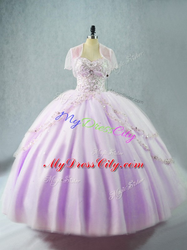 Chic Lavender Sweetheart Neckline Beading Quinceanera Gown Sleeveless Lace Up