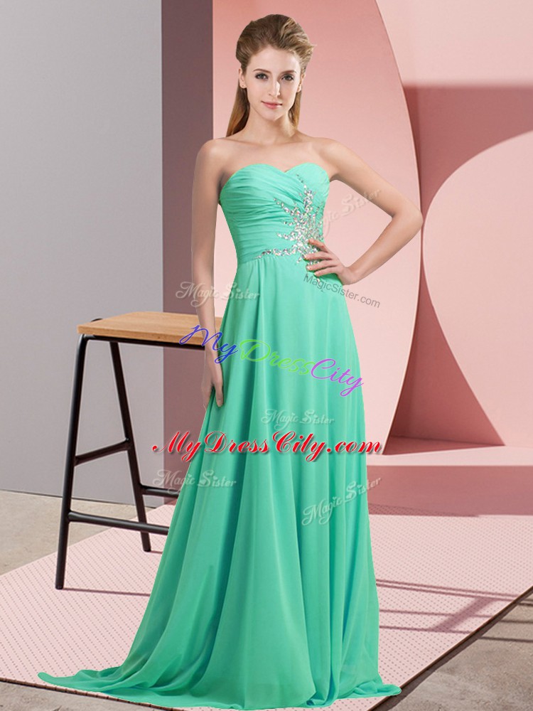 Pretty Apple Green Sleeveless Chiffon Lace Up Prom Dresses for Prom and Party and Military Ball