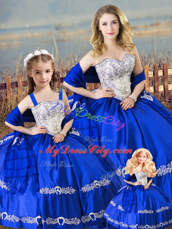 Sweetheart Sleeveless Lace Up Ball Gown Prom Dress Royal Blue Satin