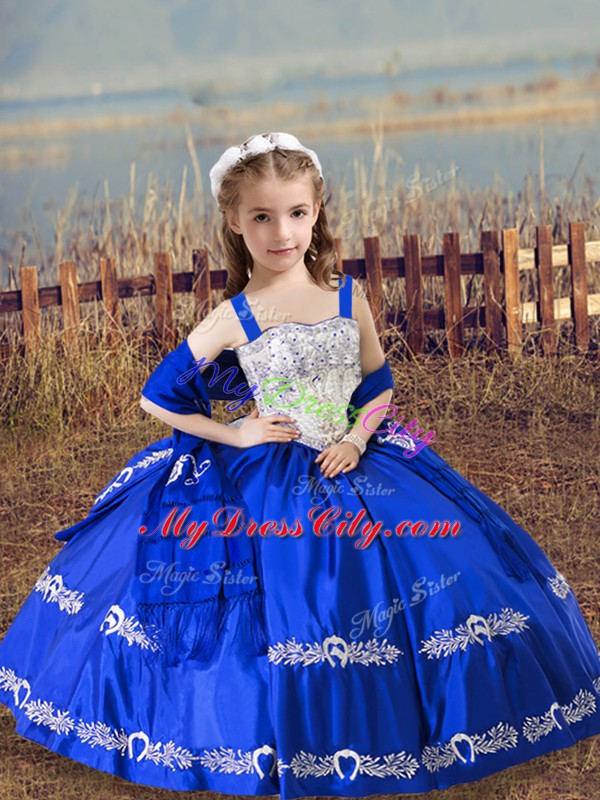 Sweetheart Sleeveless Lace Up Ball Gown Prom Dress Royal Blue Satin