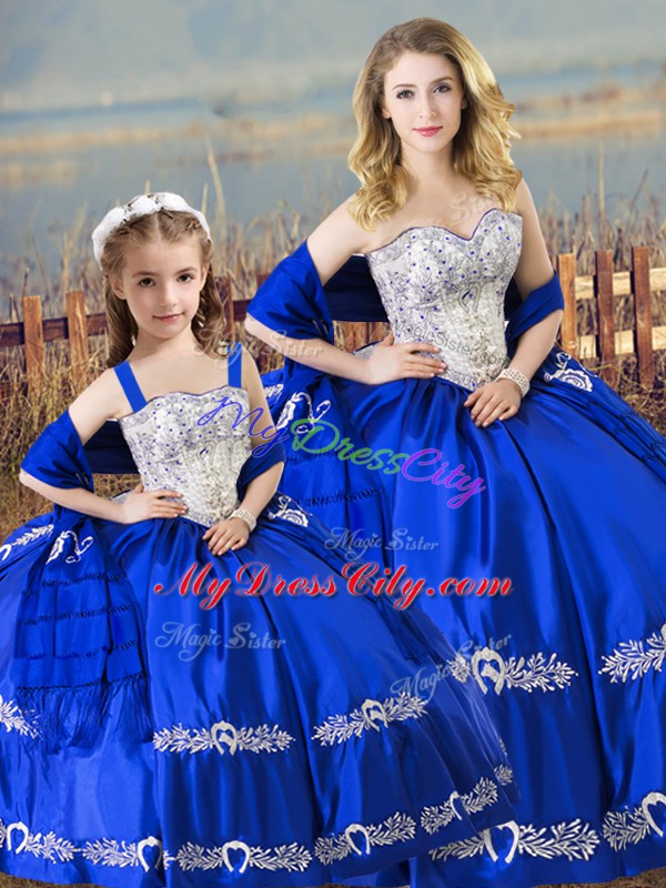 Sweetheart Sleeveless Lace Up Ball Gown Prom Dress Royal Blue Satin