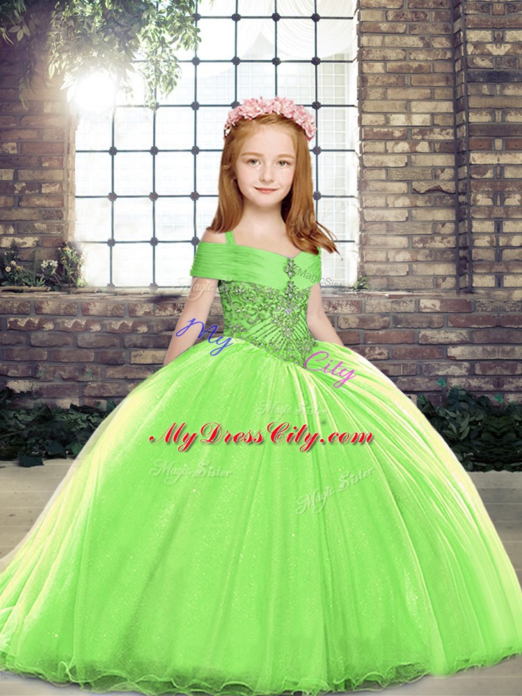 Fashionable Yellow Green Lace Up Pageant Dress Beading Sleeveless