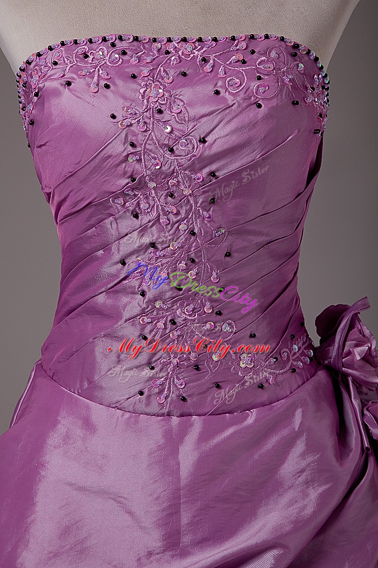 Custom Design Floor Length A-line Sleeveless White And Purple 15th Birthday Dress Lace Up