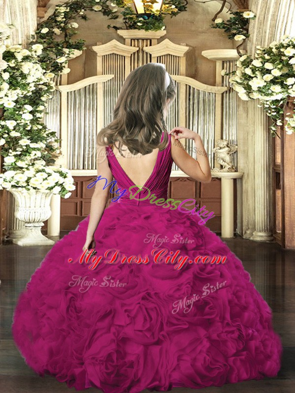 Sleeveless Floor Length Beading and Ruching Backless Glitz Pageant Dress with Purple