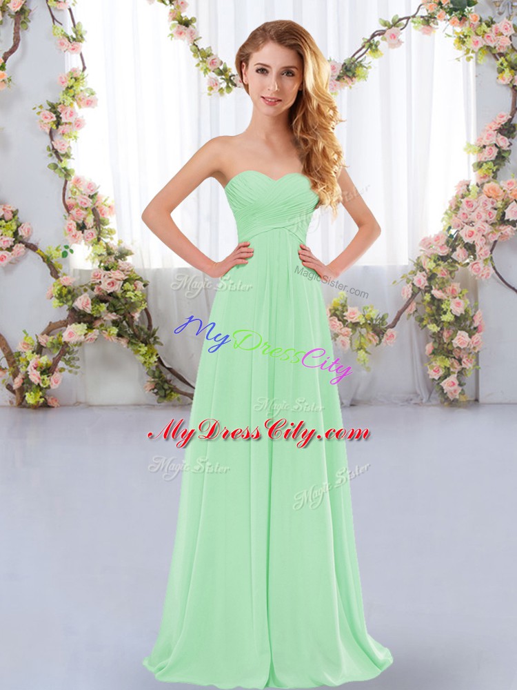 Custom Fit Apple Green Chiffon Lace Up Sweetheart Sleeveless Floor Length Bridesmaid Dress Ruching 