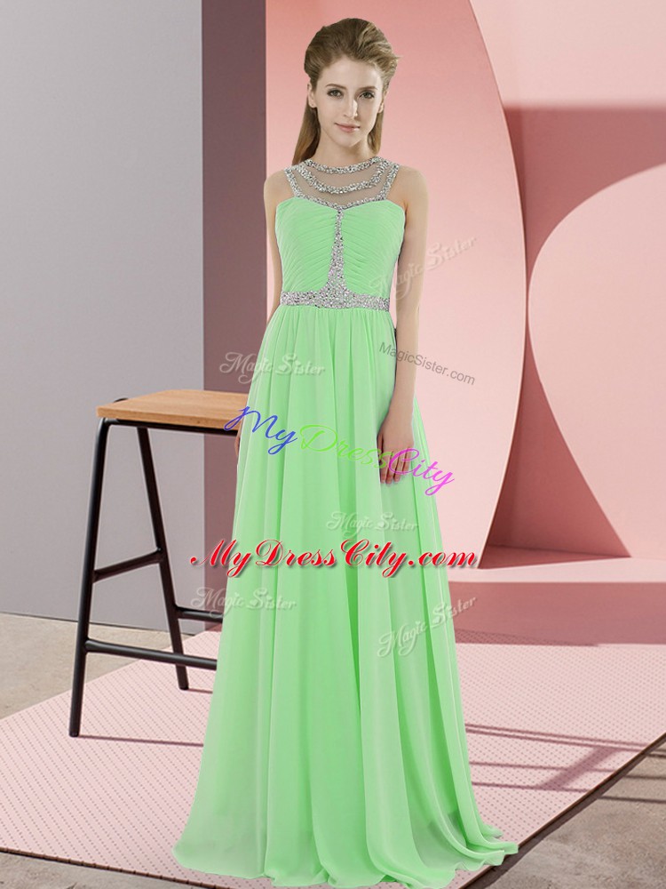 Scoop Sleeveless Going Out Dresses Floor Length Beading Chiffon