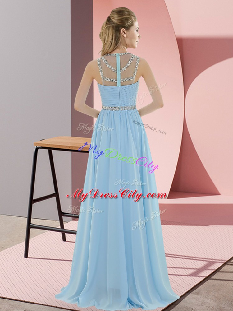 Scoop Sleeveless Going Out Dresses Floor Length Beading Chiffon