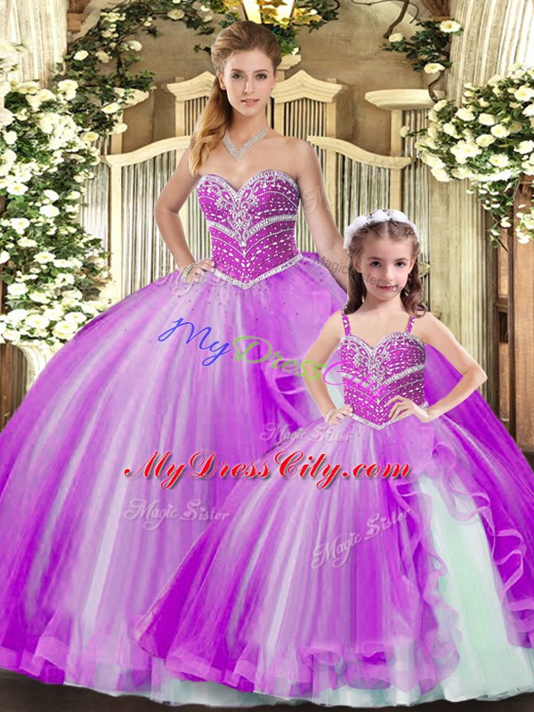 Lavender Sweetheart Neckline Beading Quinceanera Dresses Sleeveless Lace Up