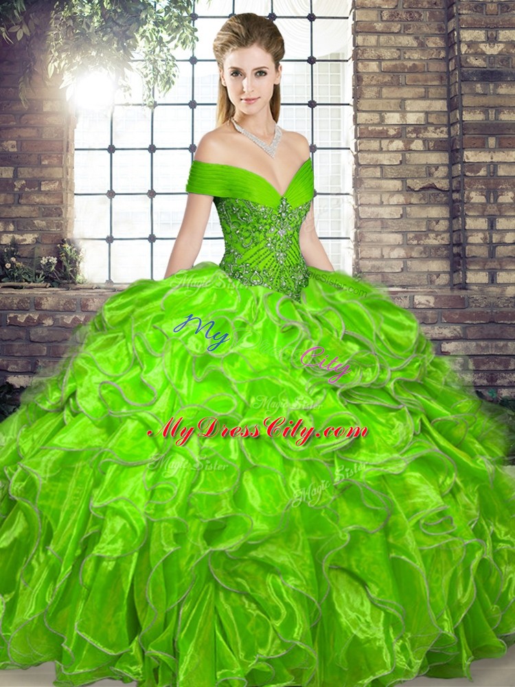 Lace Up Sweet 16 Quinceanera Dress Beading and Ruffles Sleeveless Floor Length