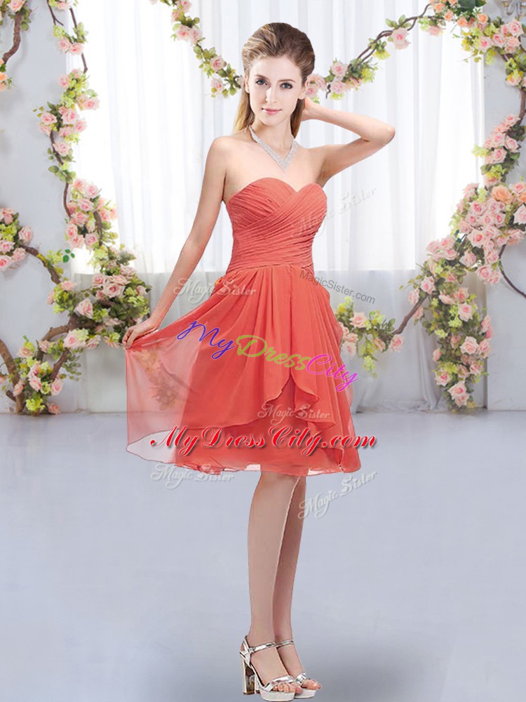 Chiffon Sleeveless Knee Length Bridesmaids Dress and Ruffles and Ruching