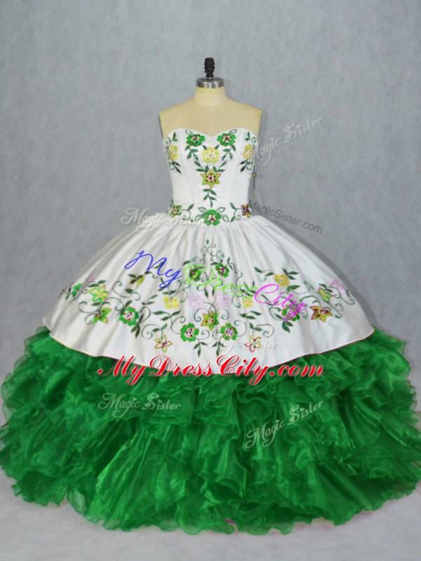 High End Sweetheart Sleeveless Lace Up Ball Gown Prom Dress Green Organza