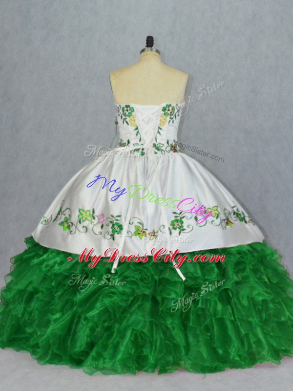 High End Sweetheart Sleeveless Lace Up Ball Gown Prom Dress Green Organza