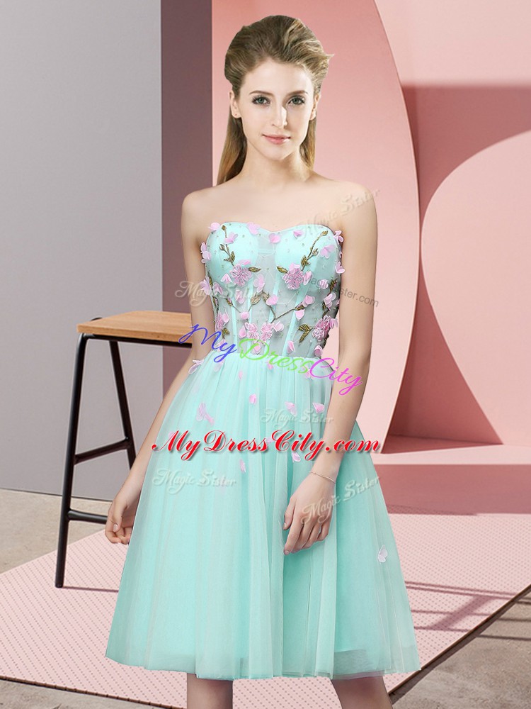 Sleeveless Knee Length Appliques Lace Up Wedding Guest Dresses with Apple Green