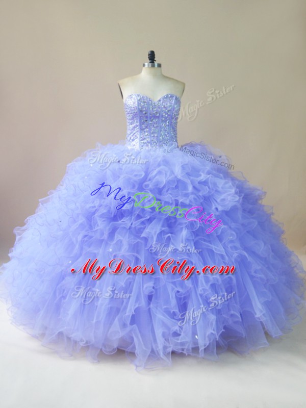 Deluxe Lavender Sleeveless Tulle Lace Up Vestidos de Quinceanera for Sweet 16 and Quinceanera